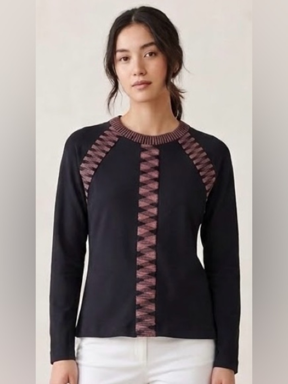 Missoni Black Knit Long Sleeve Top Space Dye Trim ZigZag Detail Size S/XS